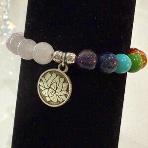 Lotus Blossom Charm Rose Quartz and Glass Bead Bracelet